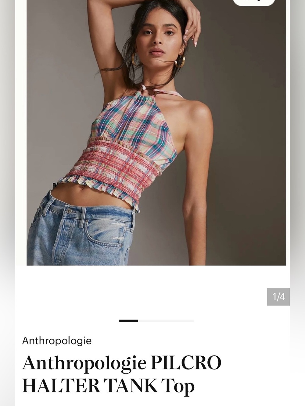 Anthropologie Pilcro Multicolor Plaid Halter Smocked Tank